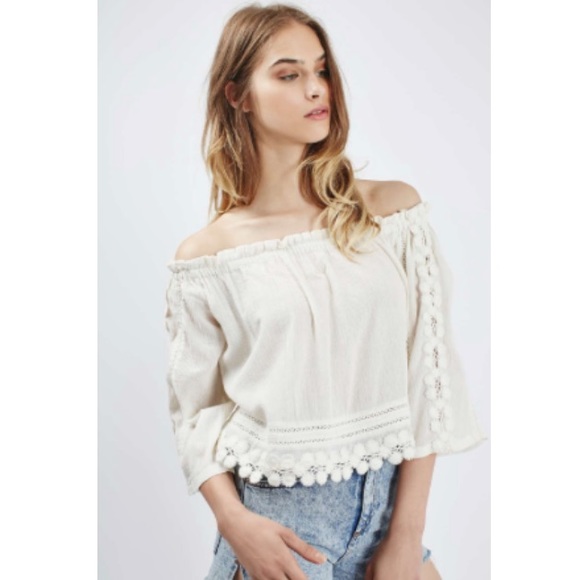Topshop Tops - Topshop Crochet Detail Off-the-Shoulder Top
